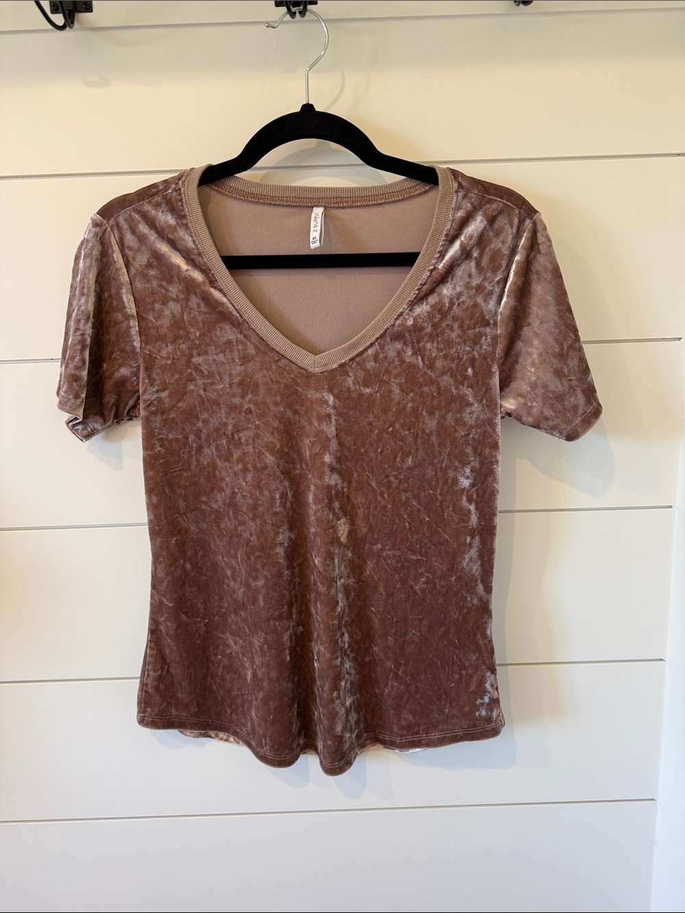 Z Supply Crushed Velvet V-Neck Tee in Dusty Rose XS